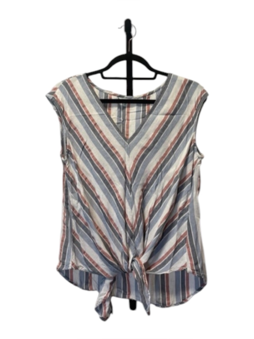 Max Studio Striped V-Neck Tie-Front Tank